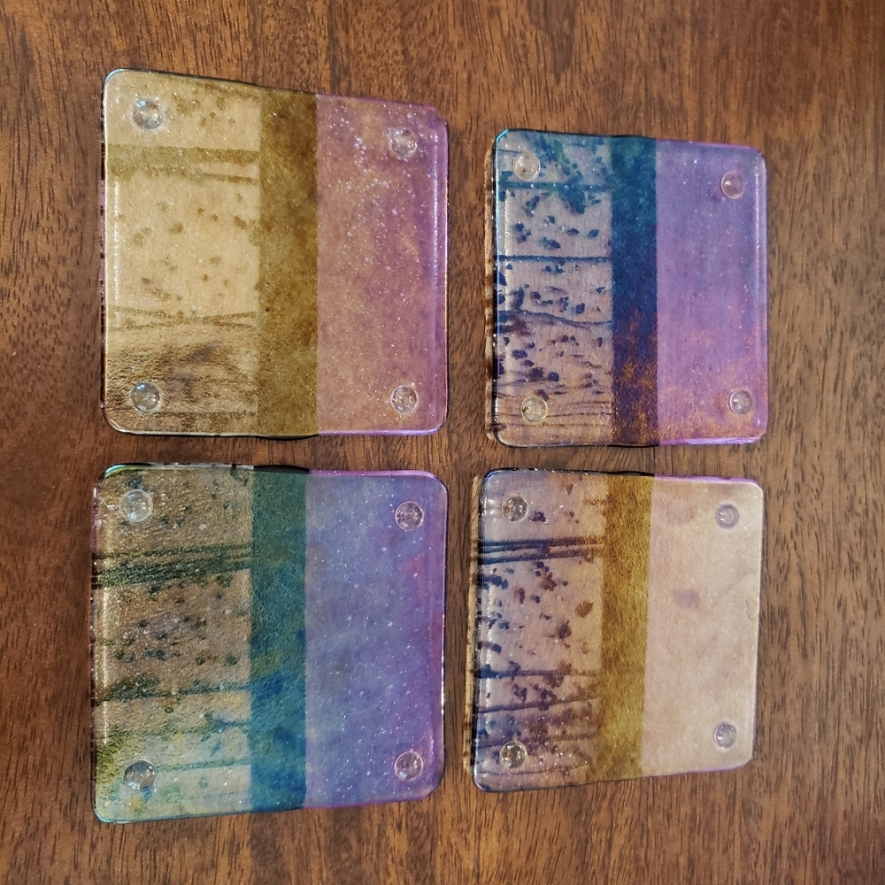 Heavy Duty Glass Drink Coasters Purple with Iridescent Detail - Picture 4 of 5